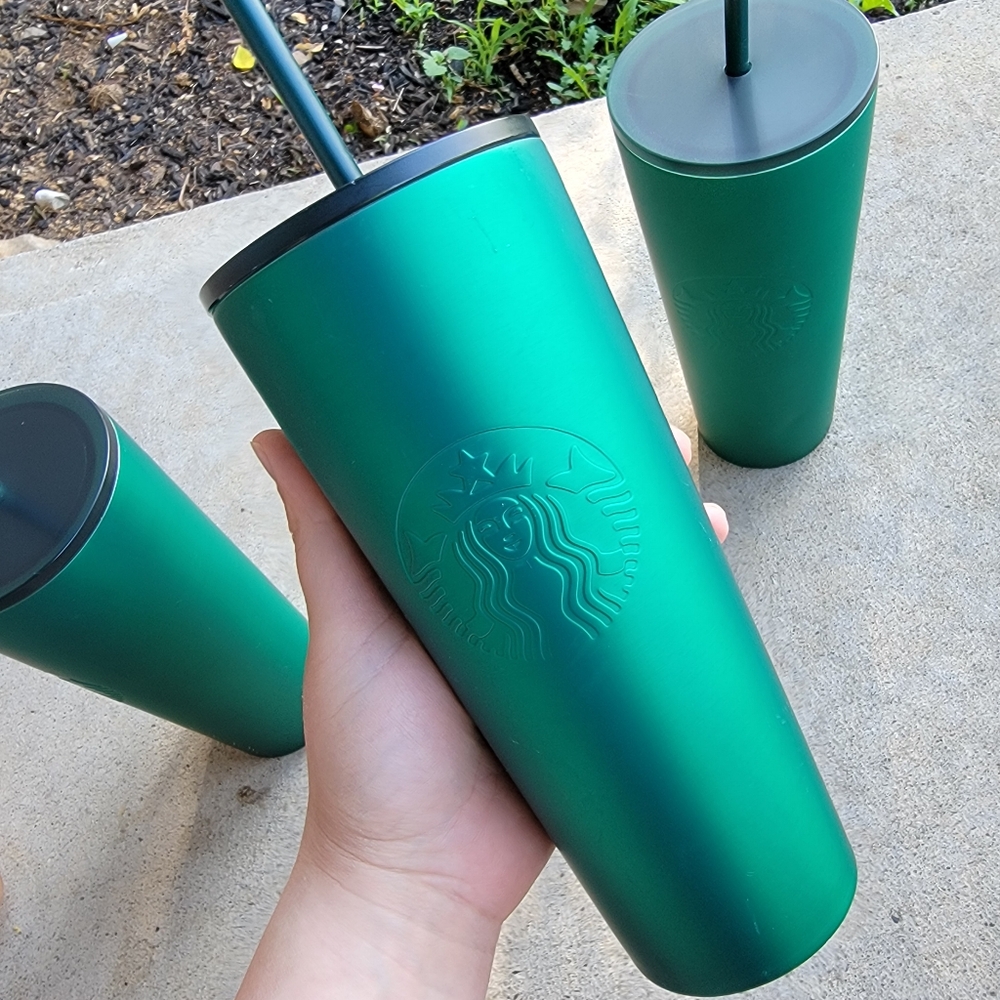 Starbucks Soft Touch Green Stainless Steel Venti Tumblers SET OF THREE NEW - Picture 5 of 12